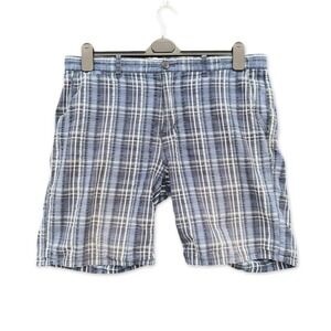Island Republic Plaid Shorts Men 38 Blue White Textured Cotton Flat Front Hawaii